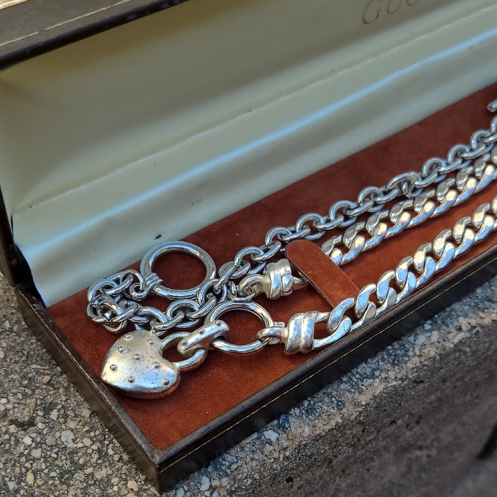Heavy  Necklaces Lot Silver Heart And Toggle
